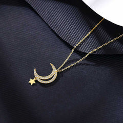 Women's Silver Plated Moon And Star Necklace With 18-Inch Chain