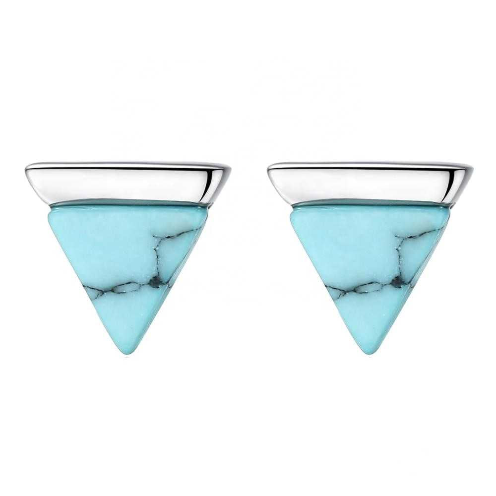 Women's Silver Plated Triangle Stud Earrings With Pushback Closure