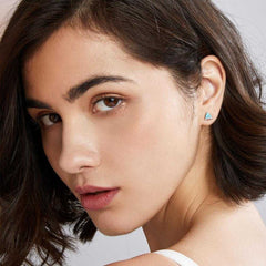 Women's Silver Plated Triangle Stud Earrings With Pushback Closure