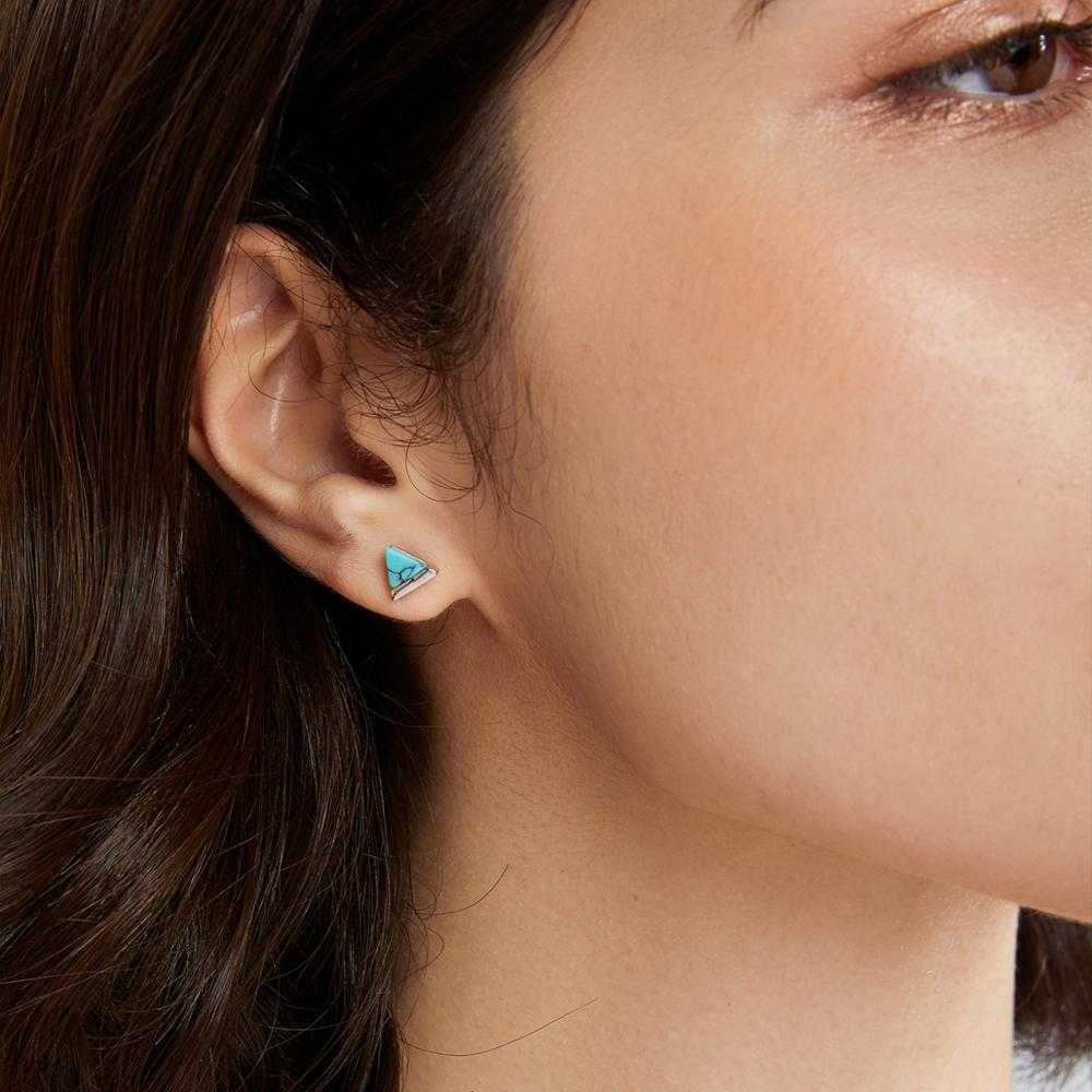 Women's Silver Plated Triangle Stud Earrings With Pushback Closure