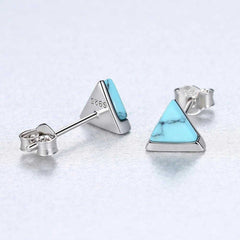 Women's Silver Plated Triangle Stud Earrings With Pushback Closure