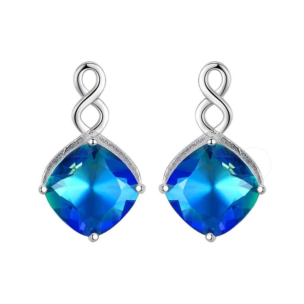 Women's Silver Plated Infinity And Rhombus Shaped Stud Earrings