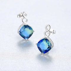 Women's Silver Plated Infinity And Rhombus Shaped Stud Earrings