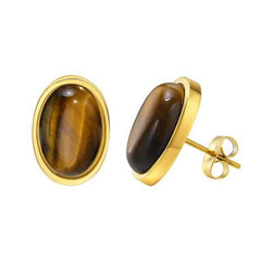 Women's Gold Plated Tiger Eye Stone Earring With Pushback closure
