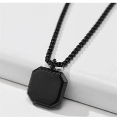 Men's Gold Plated Emerald Cut Onyx Pendant With Rope Chain