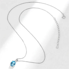 Women's Silver Plated Gemstone Oval Shaped Pendant Necklace