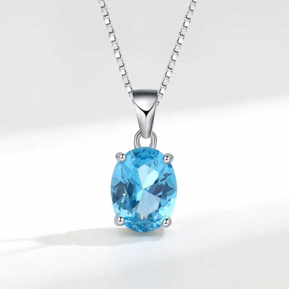 Women's Silver Plated Gemstone Oval Shaped Pendant Necklace