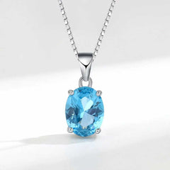 Women's Silver Plated Gemstone Oval Shaped Pendant Necklace