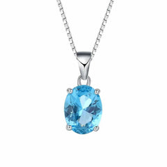 Women's Silver Plated Gemstone Oval Shaped Pendant Necklace