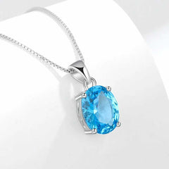 Women's Silver Plated Gemstone Oval Shaped Pendant Necklace