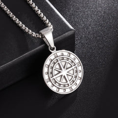 Men's Stainless Steel Compass Cross Pendant Necklace With Coin Design