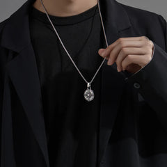 Men's Stainless Steel Compass Cross Pendant Necklace With Coin Design