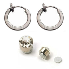Unisex Zirconia Magnetic Non Piercing Stud and Hoop Earrings