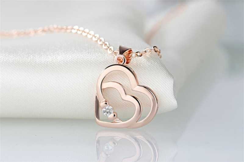 Women's Interlocked Double Heart Silver Plated Necklace