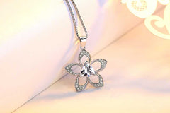 Women's Silver Plated Trillion Cut Crystal Flower Necklace