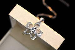Women's Silver Plated Trillion Cut Crystal Flower Necklace