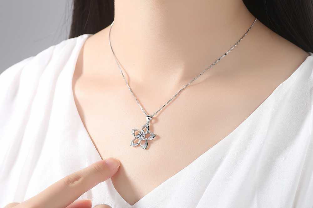 Women's Silver Plated Trillion Cut Crystal Flower Necklace