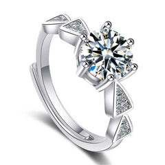 Women's Round Zirconia Adjustable Silver Plated Open Ring