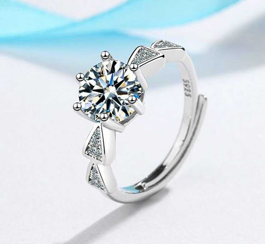 Women's Round Zirconia Adjustable Silver Plated Open Ring