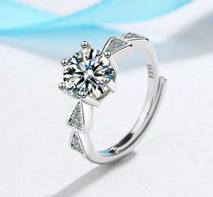 Women's Round Zirconia Adjustable Silver Plated Open Ring