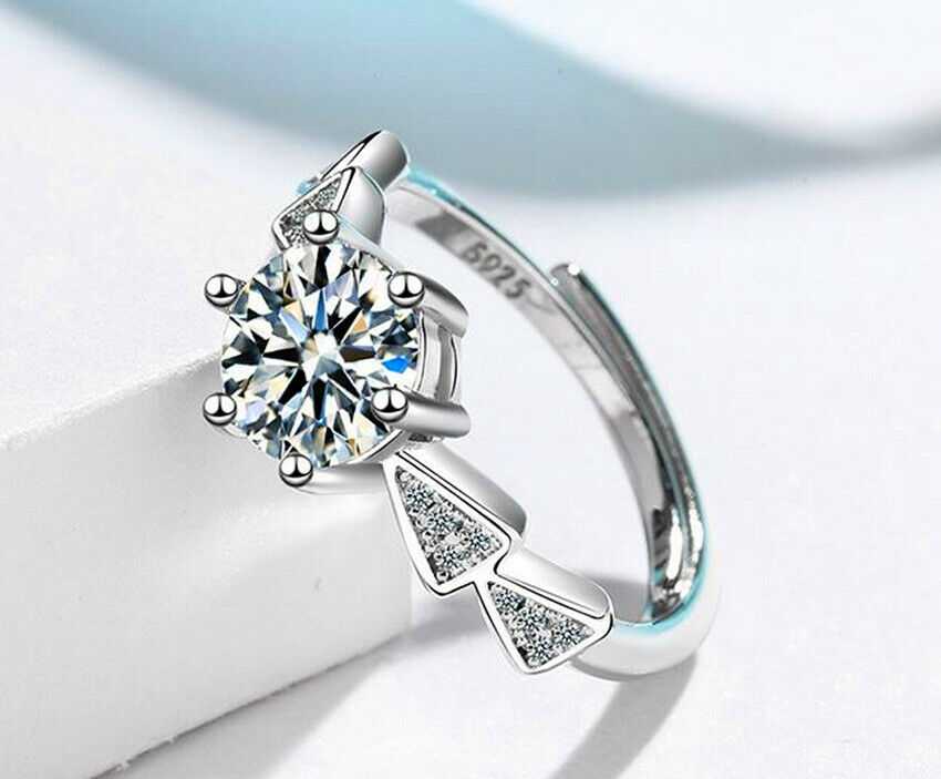 Women's Round Zirconia Adjustable Silver Plated Open Ring