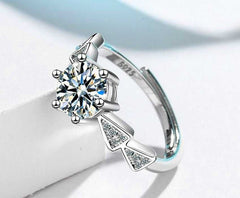 Women's Round Zirconia Adjustable Silver Plated Open Ring