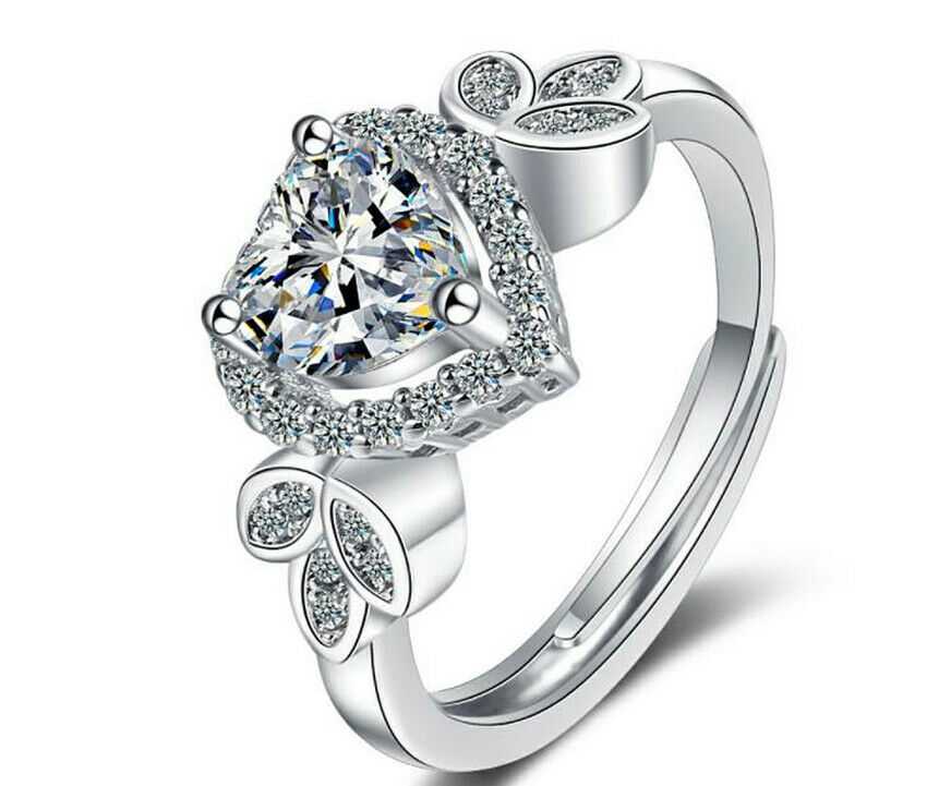 Women's Silver Plated Heart And Floral Petal Open Ring