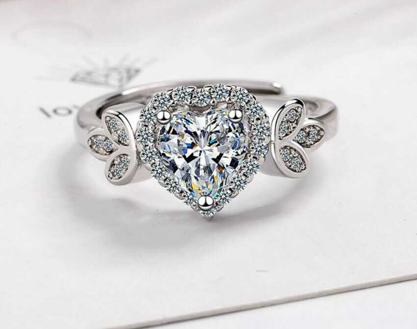 Women's Silver Plated Heart And Floral Petal Open Ring