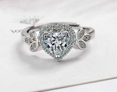 Women's Silver Plated Heart And Floral Petal Open Ring