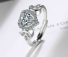 Women's Silver Plated Heart And Floral Petal Open Ring