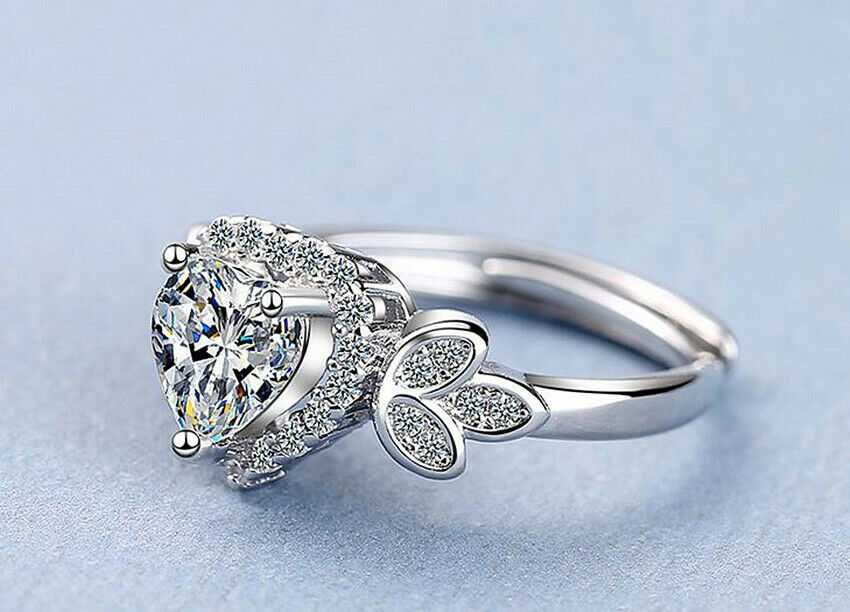 Women's Silver Plated Heart And Floral Petal Open Ring