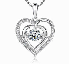 Women's Silver Plated Cubic Zirconia Double Heart Necklace Pendant