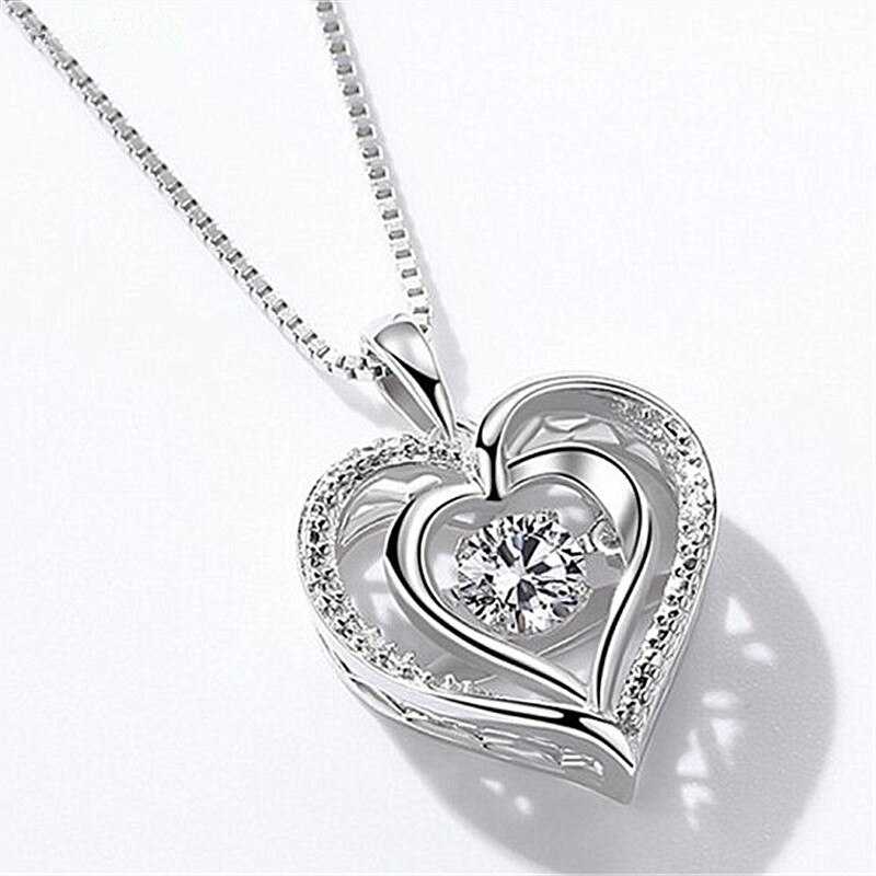 Women's Silver Plated Cubic Zirconia Double Heart Necklace Pendant