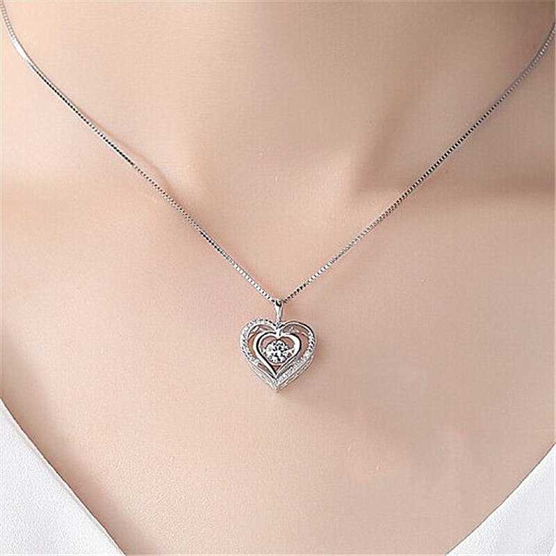 Women's Silver Plated Cubic Zirconia Double Heart Necklace Pendant