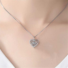 Women's Silver Plated Cubic Zirconia Double Heart Necklace Pendant