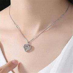Women's Silver Plated Cubic Zirconia Double Heart Necklace Pendant