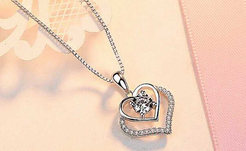 Women's Double Heart Zirconia Silver Plated Necklace