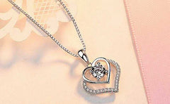 Women's Double Heart Zirconia Silver Plated Necklace