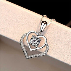 Women's Double Heart Zirconia Silver Plated Necklace