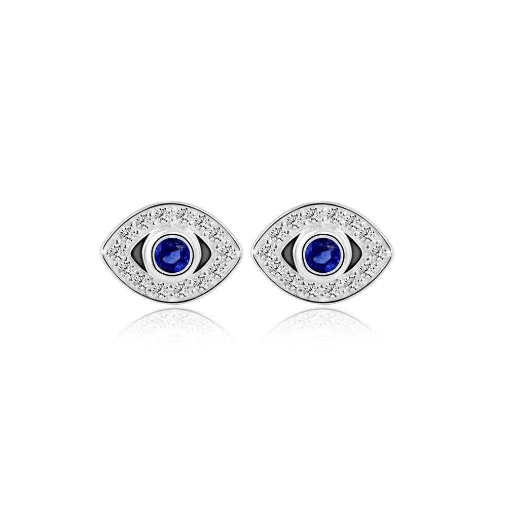 Women's Silver Plated Evil Eye Stud Earrings With Cubic Zirconia