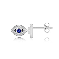 Women's Silver Plated Evil Eye Stud Earrings With Cubic Zirconia