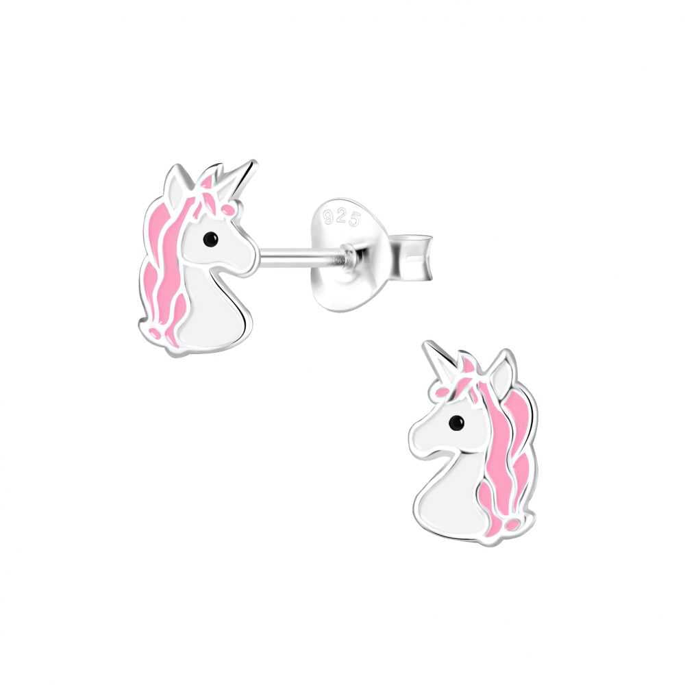 Kid's Sterling Silver Unicorn Stud Earrings With Push Back Closure