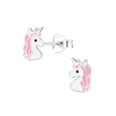 Kid's Sterling Silver Unicorn Stud Earrings With Push Back Closure