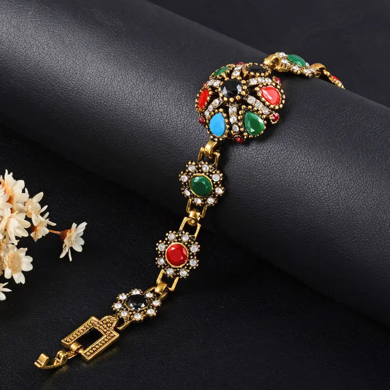 Vintage Tibet Alloy Colorful Resin Bracelet for Women
