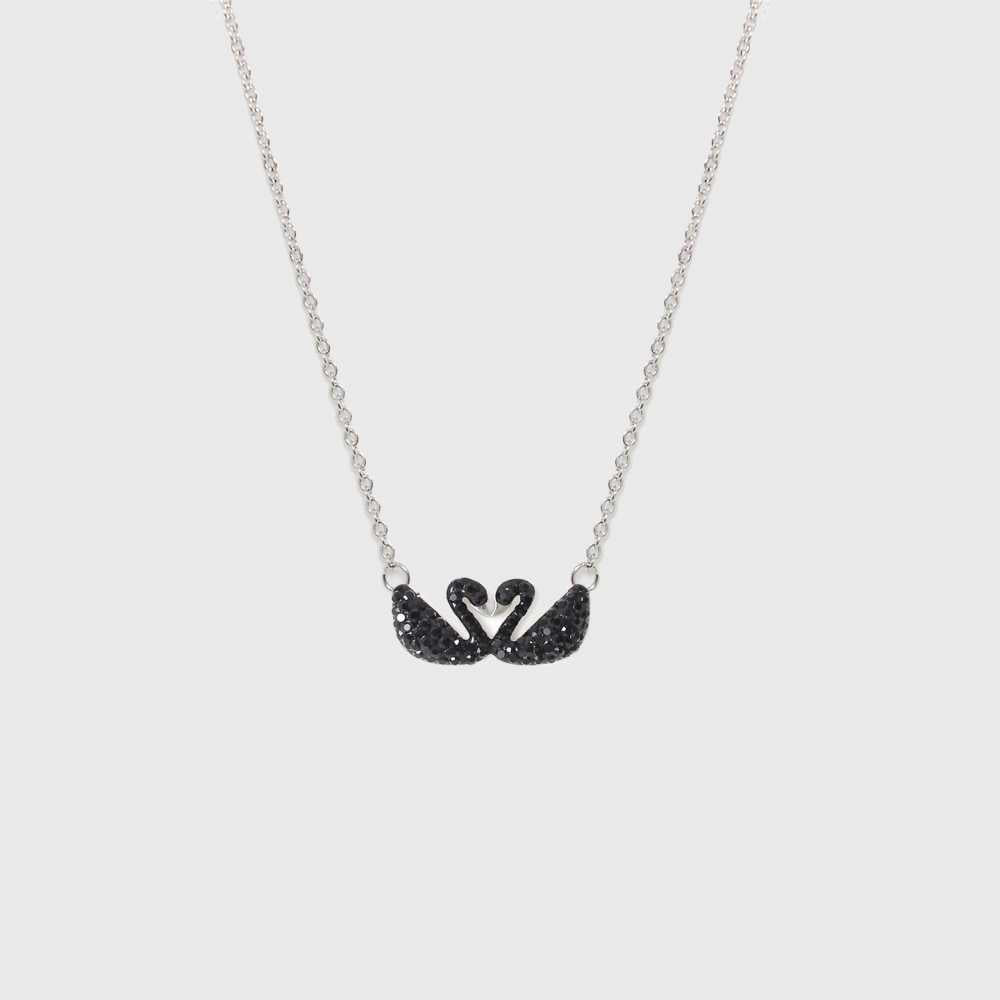 Women's Silver Plated Black Swan Pendant Necklace With Zirconia