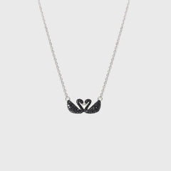 Women's Silver Plated Black Swan Pendant Necklace With Zirconia