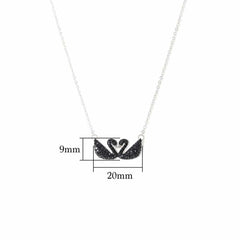 Women's Silver Plated Black Swan Pendant Necklace With Zirconia