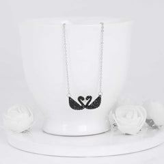 Women's Silver Plated Black Swan Pendant Necklace With Zirconia