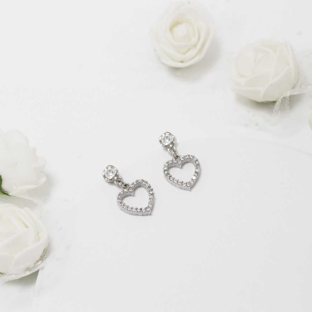 Women's Silver Plated Heart Drop Earring With Zirconia