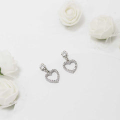 Women's Silver Plated Heart Drop Earring With Zirconia
